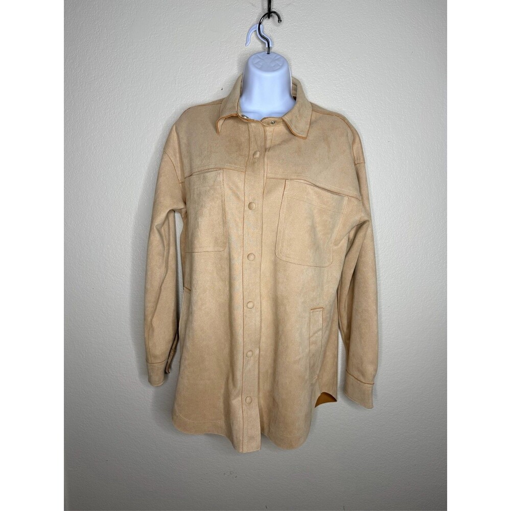 West of Melrose Tan Faux Suede Shacket Shirt Jacket Snap Front Long Sleeve sz XS